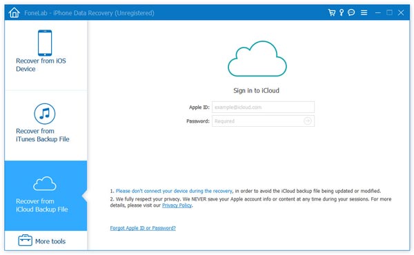Choose Recover from iCloud Backup File